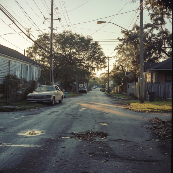 Tranquil Morning on Residential Street with Vintage Cars