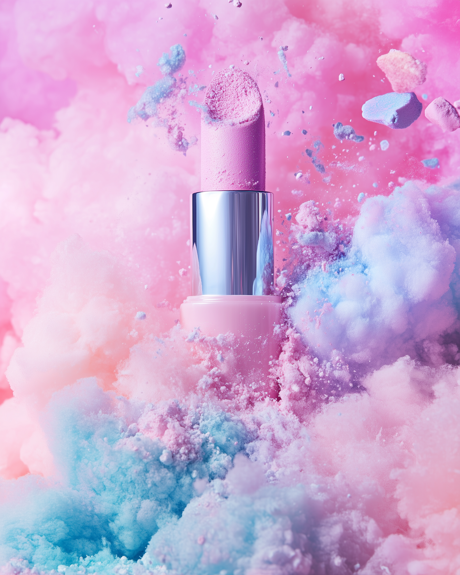 Dynamic Pink Lipstick with Pastel Powders