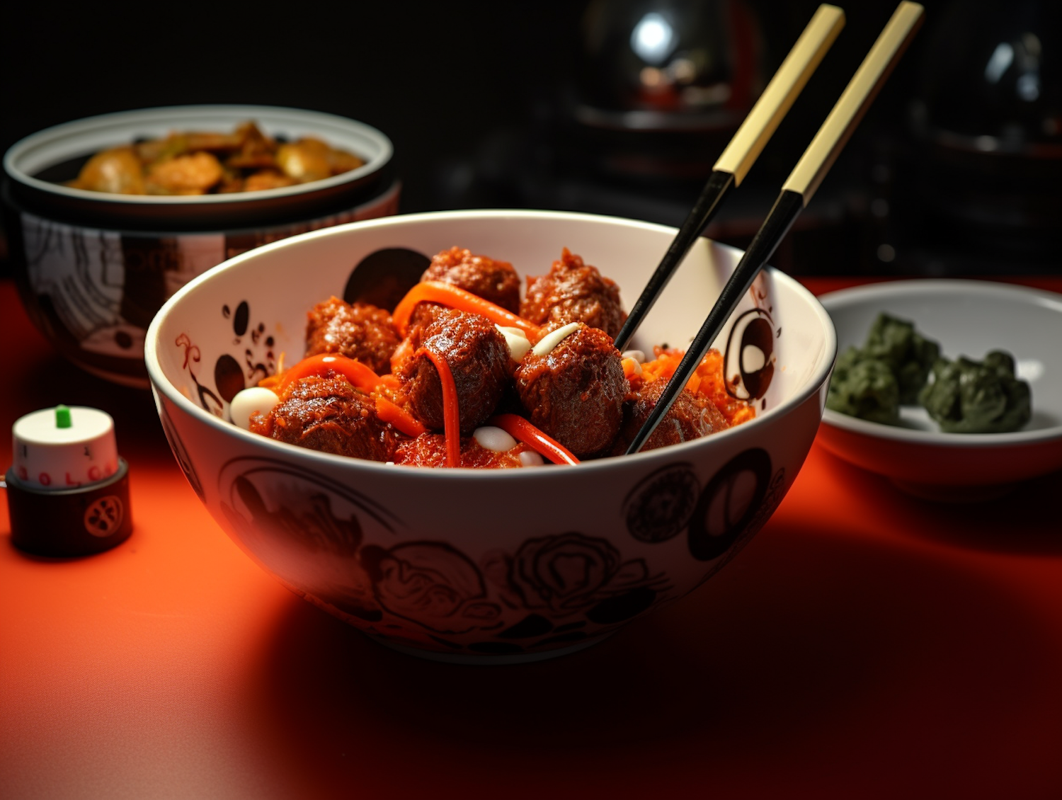 Asian Meatballs in Oriental Bowl