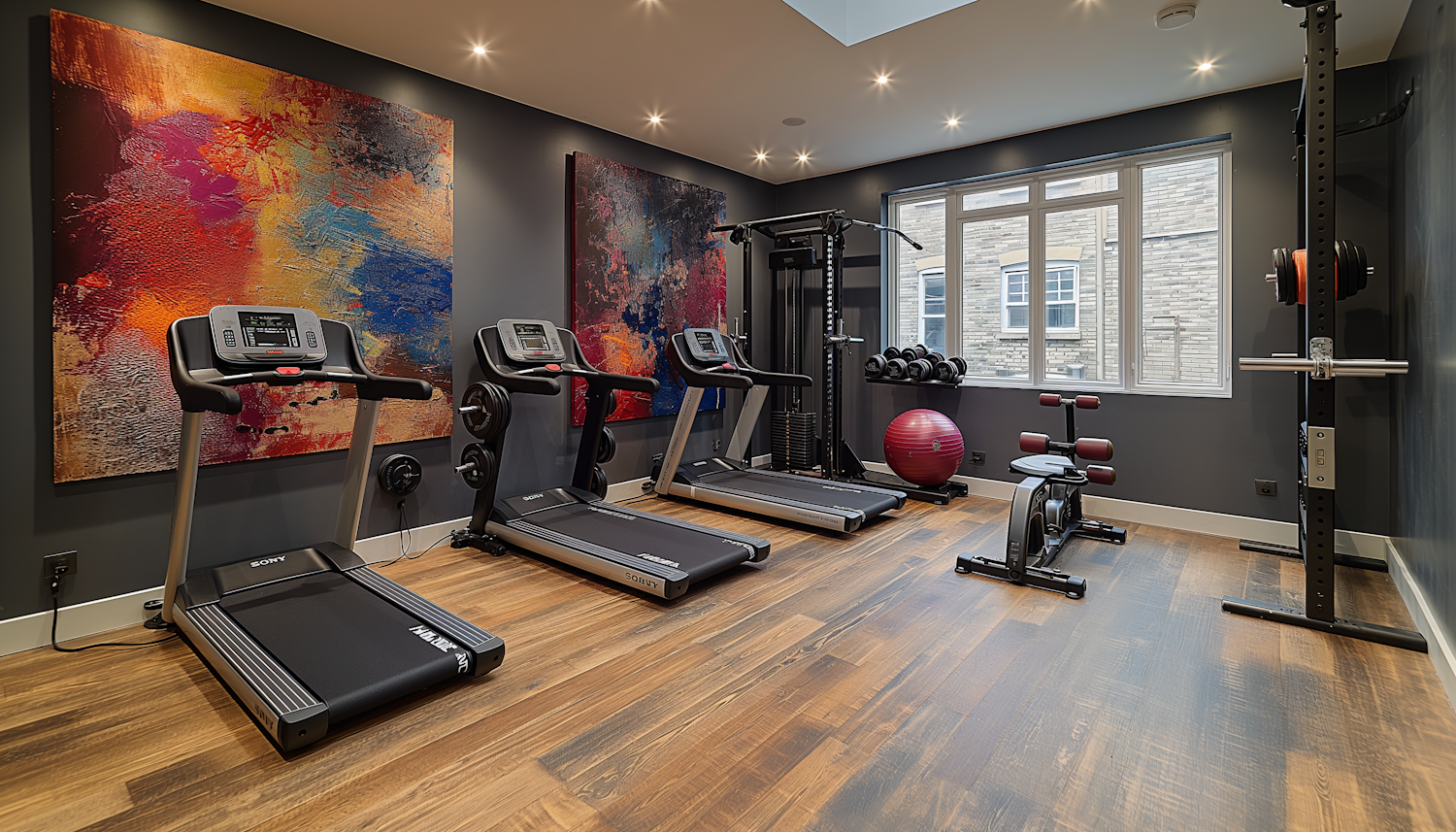 Modern Home Gym with Abstract Art