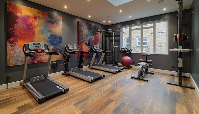 Modern Home Gym with Abstract Art