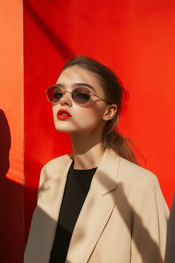 Stylish Woman in Red Background