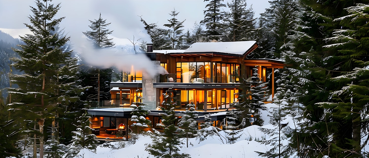 Modern House in Snowy Forest