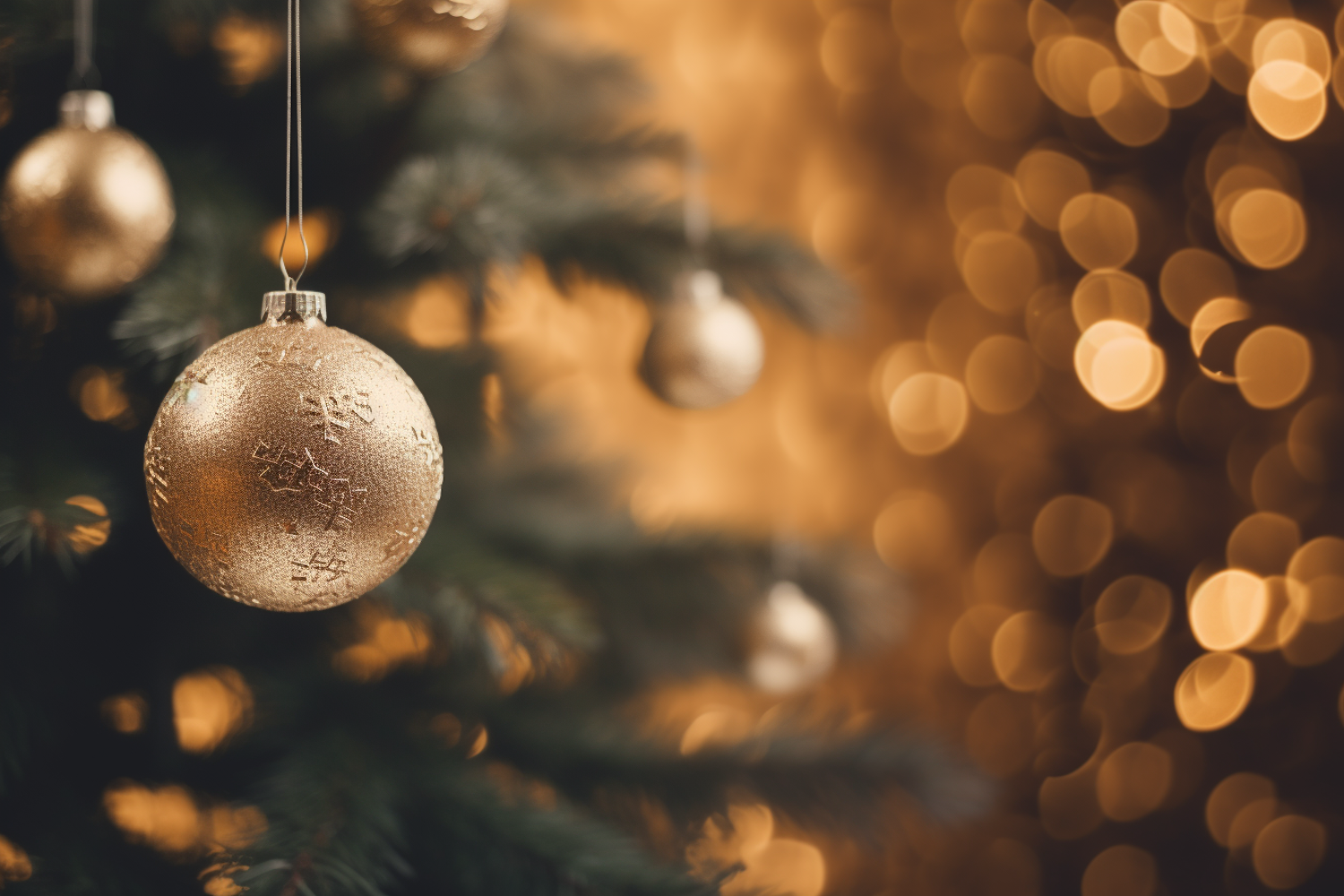 Golden Snowflake Bauble on Festive Christmas Tree