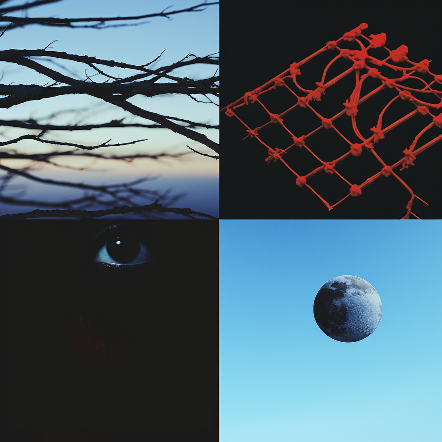 Quadrants of Contrast: Twilight Canopy, Crimson Grid, Mystic Gaze, Luna Serenity