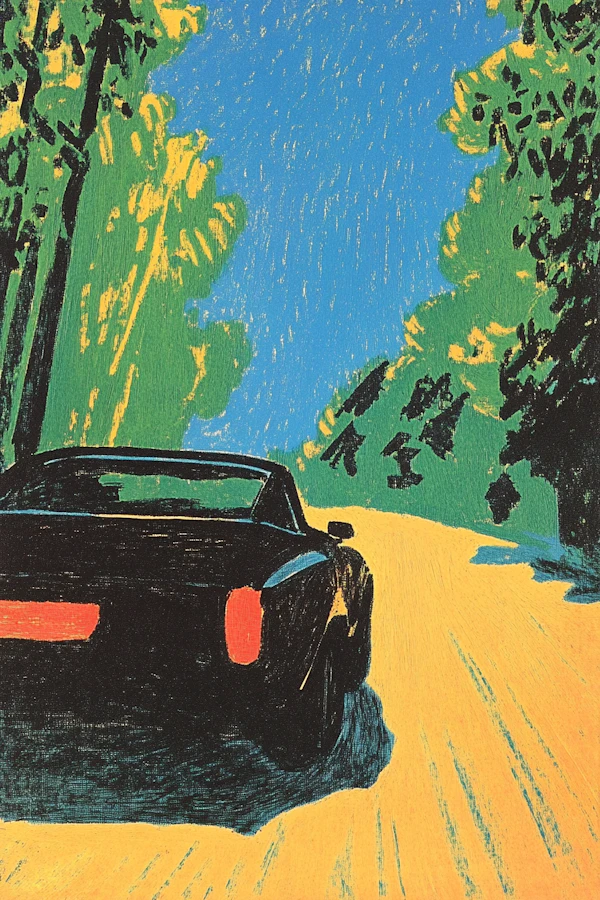 Car on Sunlit Road