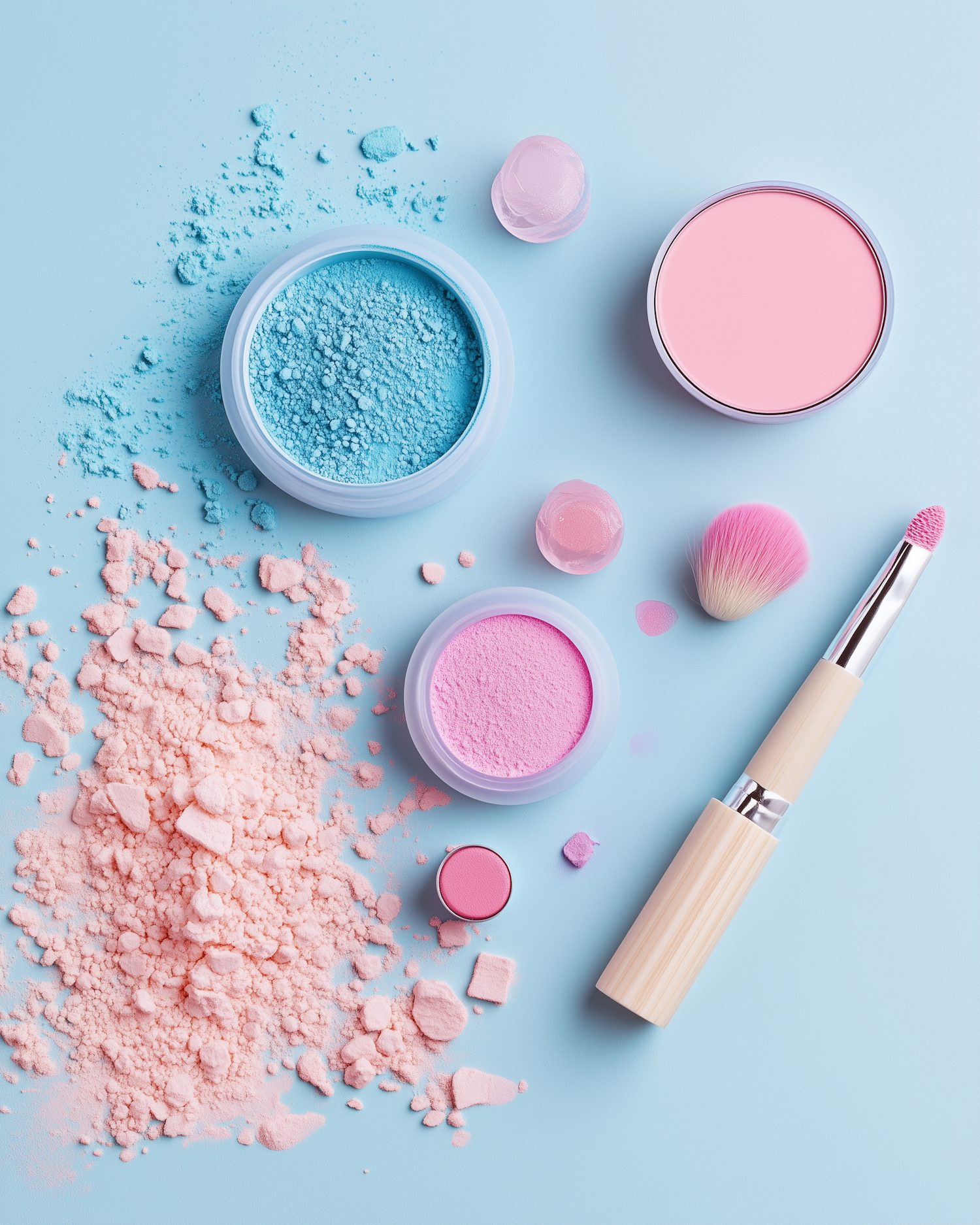 Makeup Products on Blue Background