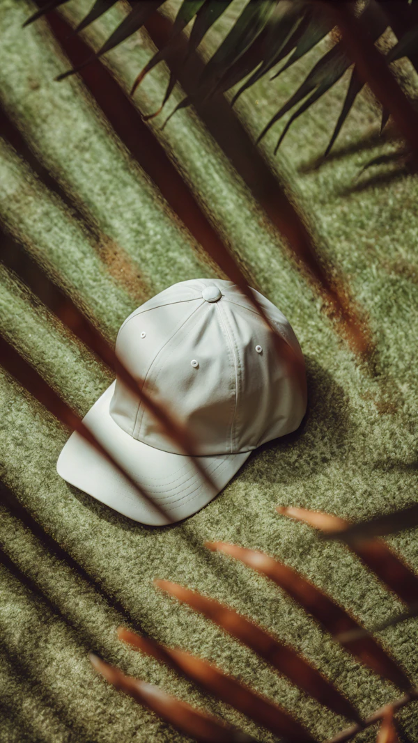 White Baseball Cap on Green Surface