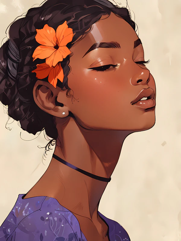 Serene Woman with Orange Flower