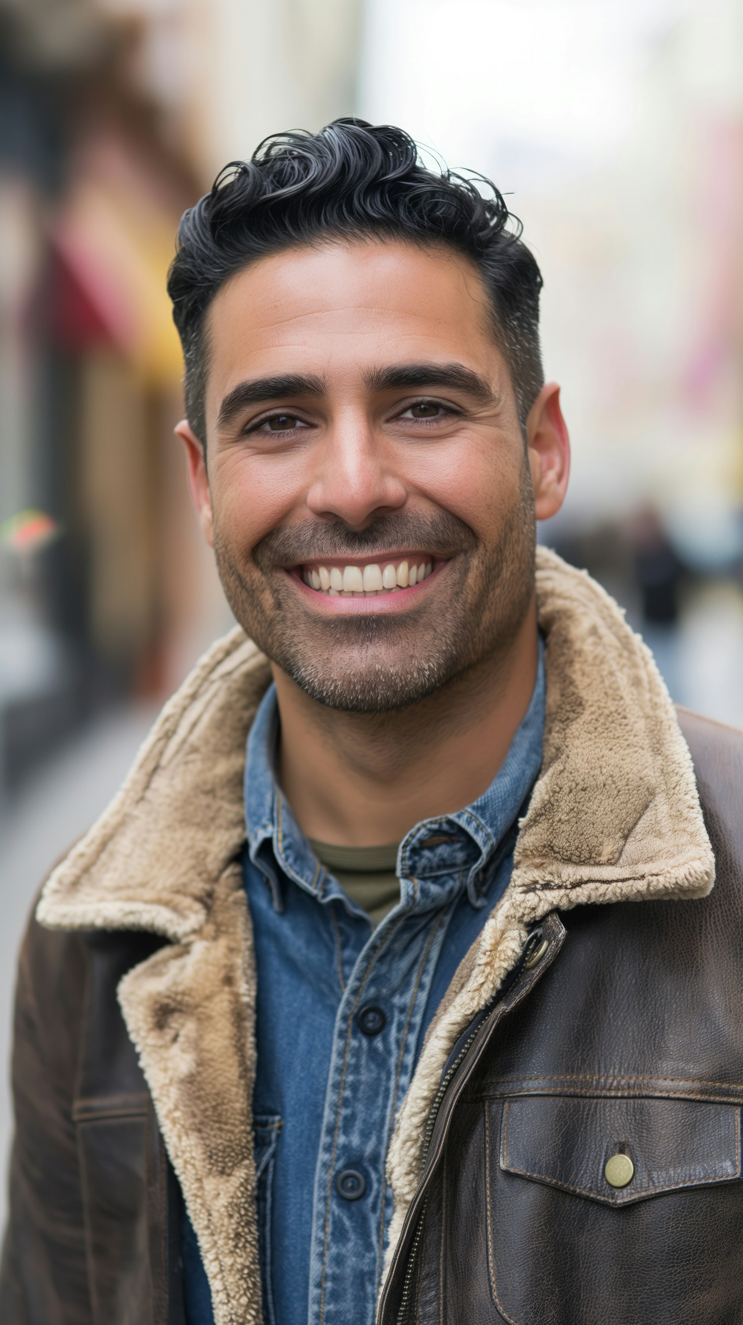 Man in Denim and Leather Jacket