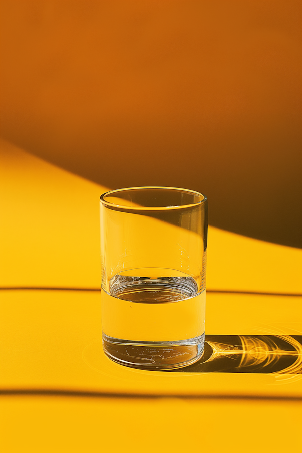 Minimalist Glass of Water on Yellow Background