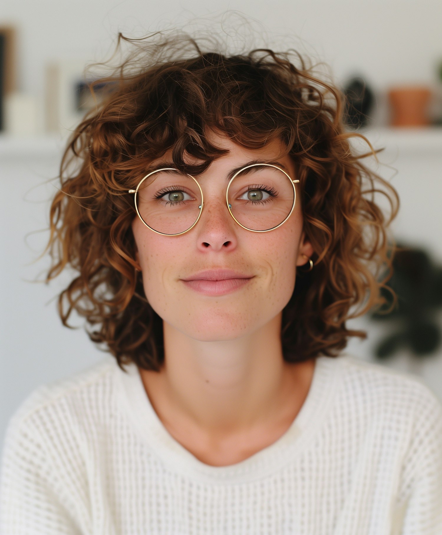 Portrait of a Young Woman with Curly Brown Hair