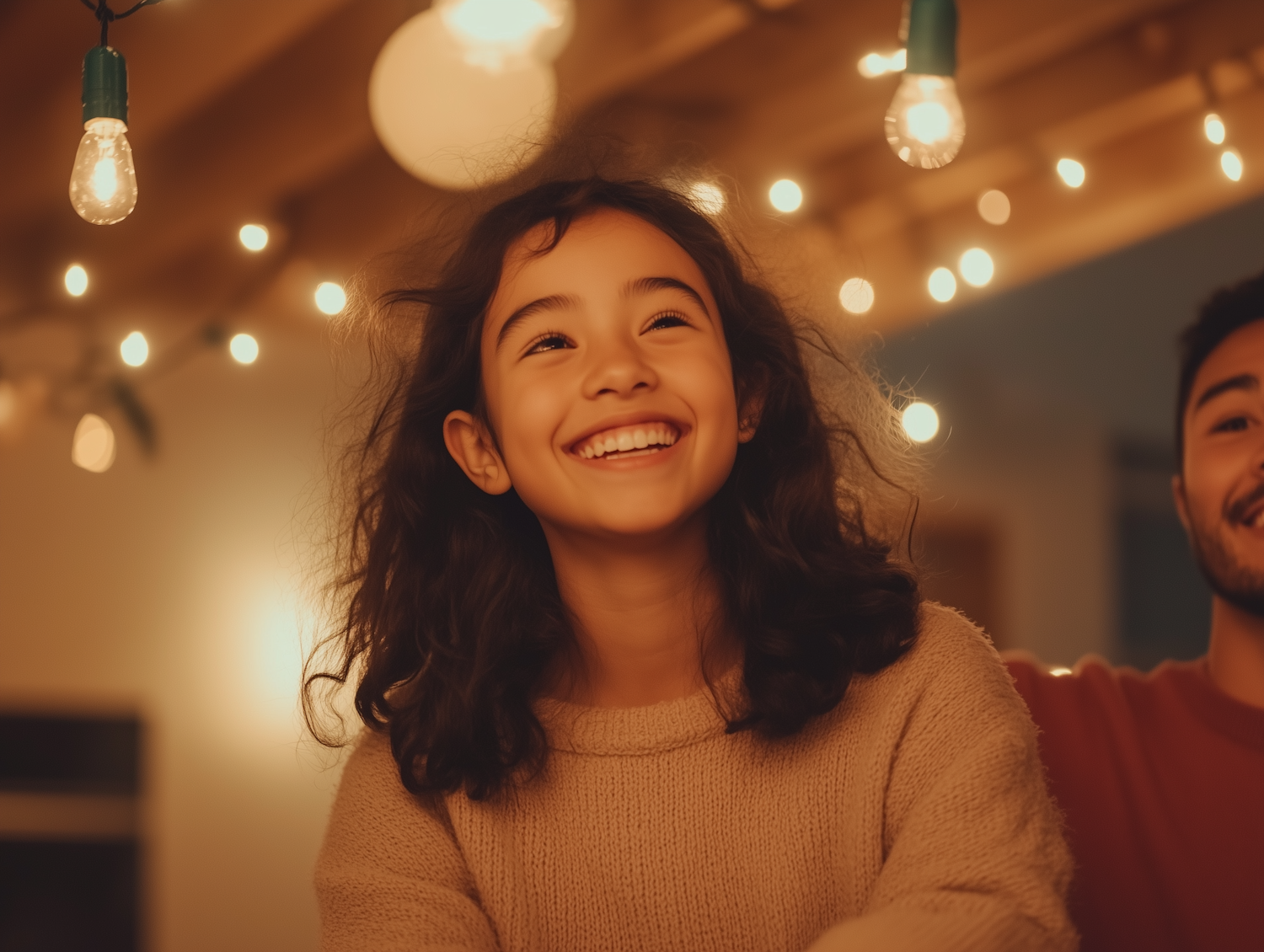 Joyful Girl with Festive Lights