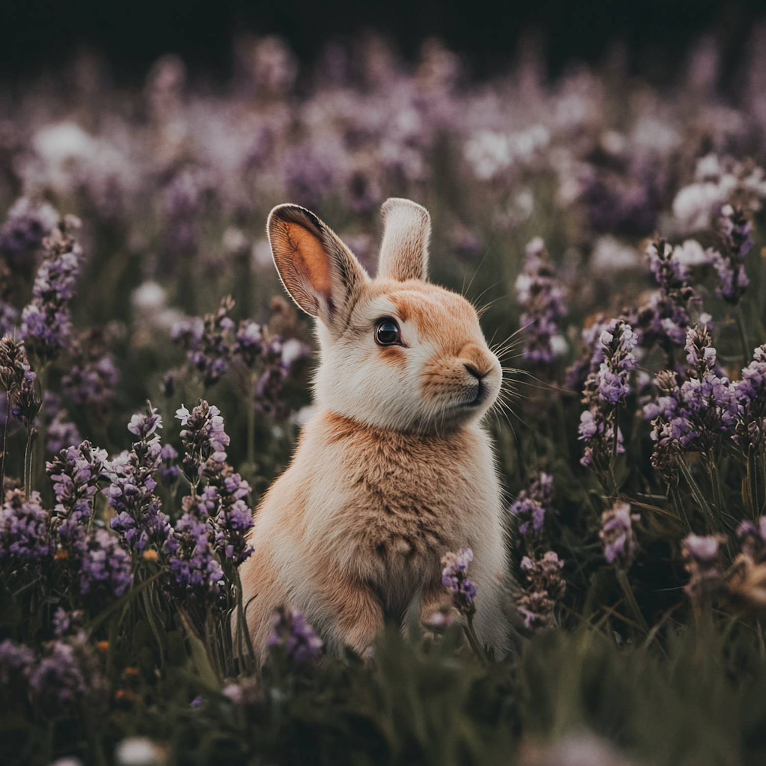 Rabbit in Purple Flower Field