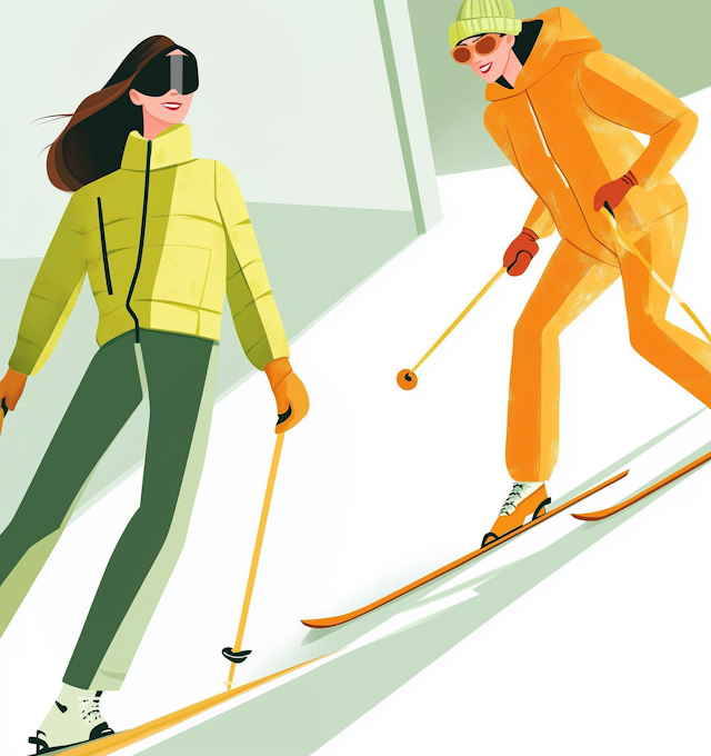 Stylized Female Cross-Country Skiers