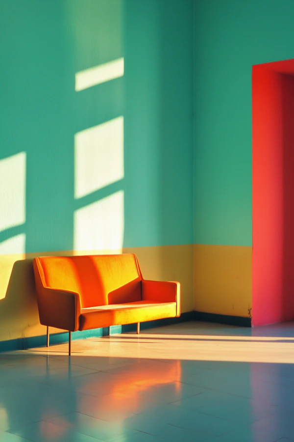 Vibrant Interior Scene with Orange Sofa