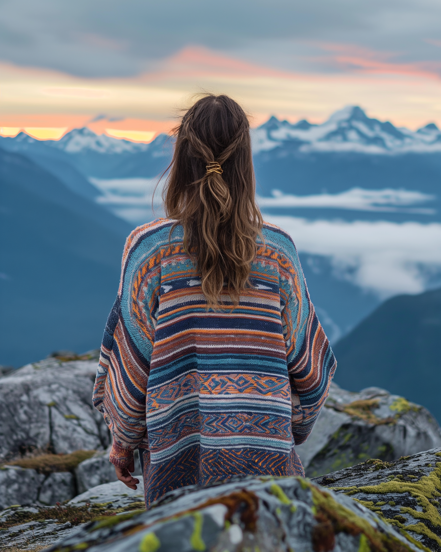 Contemplative Woman at Mountain Sunset