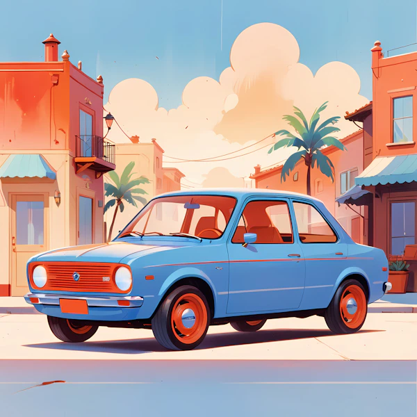 Retro Blue Car Scene