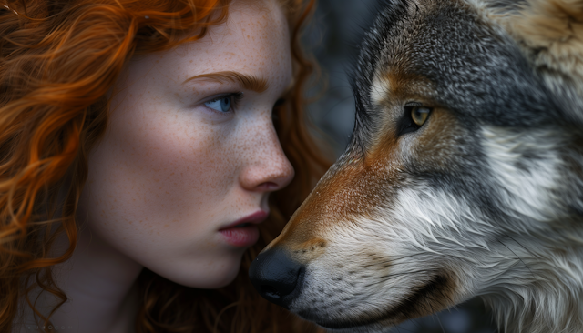 Intimate Encounter: Woman and Wolf