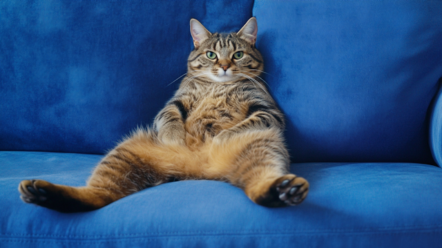 Tabby Cat on Blue Couch