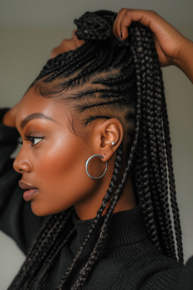 Elegant Portrait of Young Black Woman with Twisted Braids