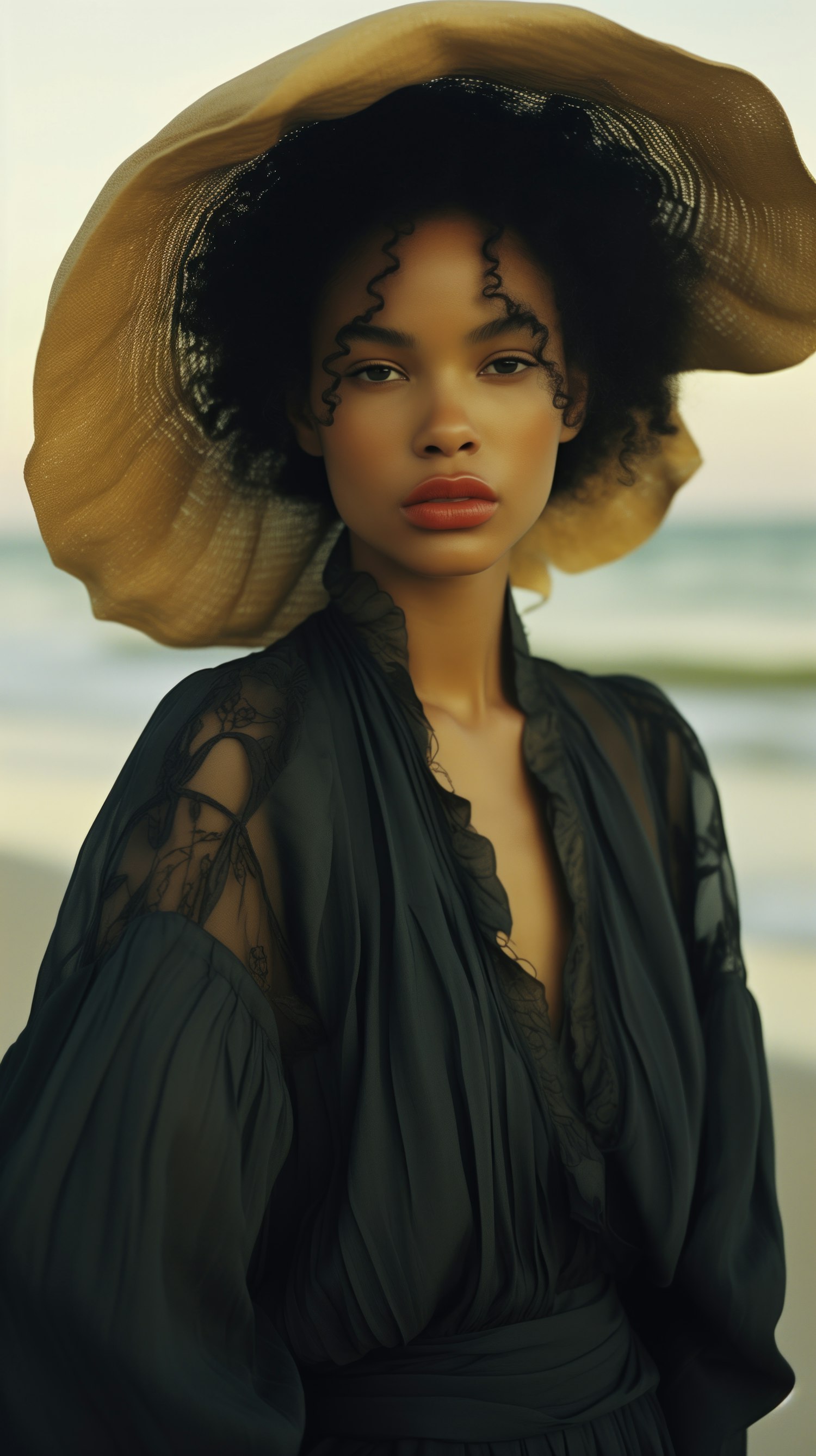 Serene Woman in Wide-Brimmed Hat