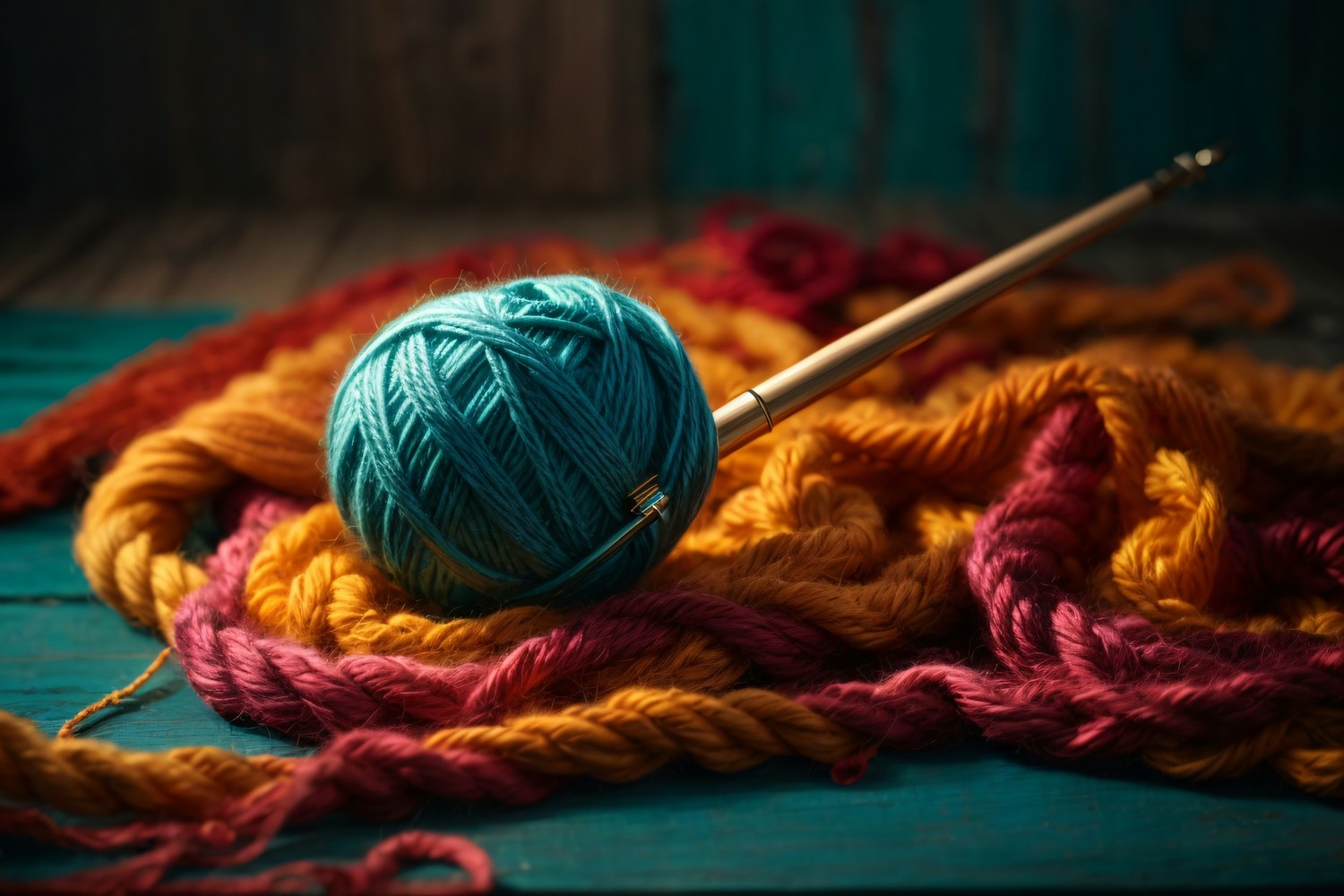 Vibrant Yarn and Knitting Needle