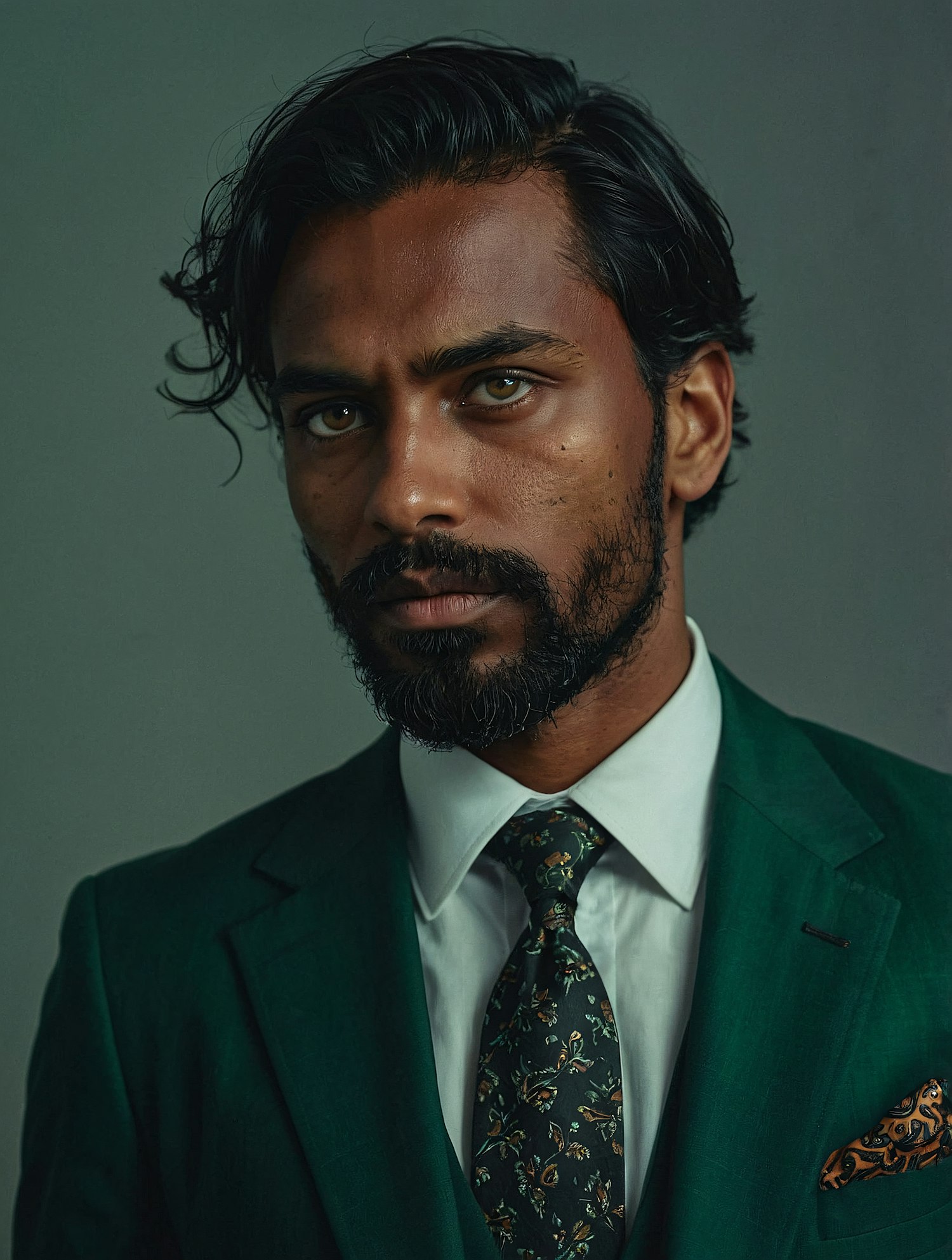 Man in Dark Green Suit