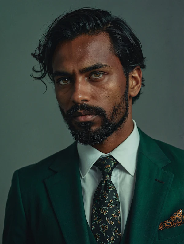 Man in Dark Green Suit