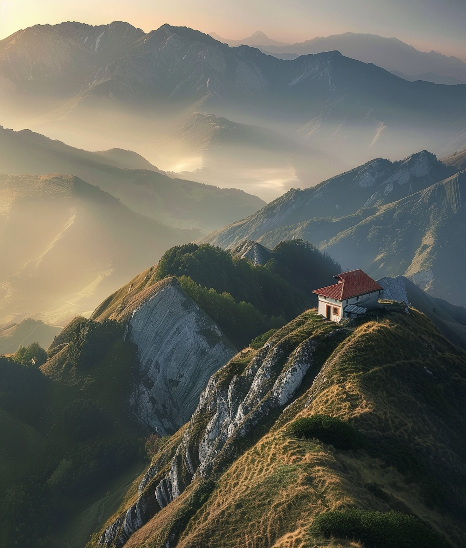 Solitary House on a Mountain Ridge