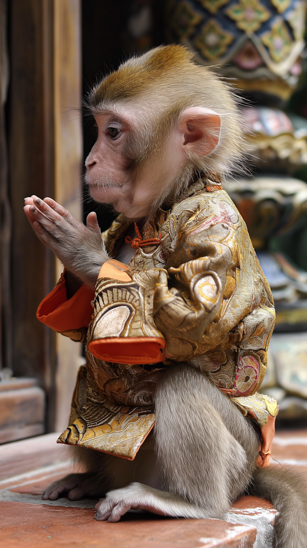 Ceremonial Monkey in Traditional Attire