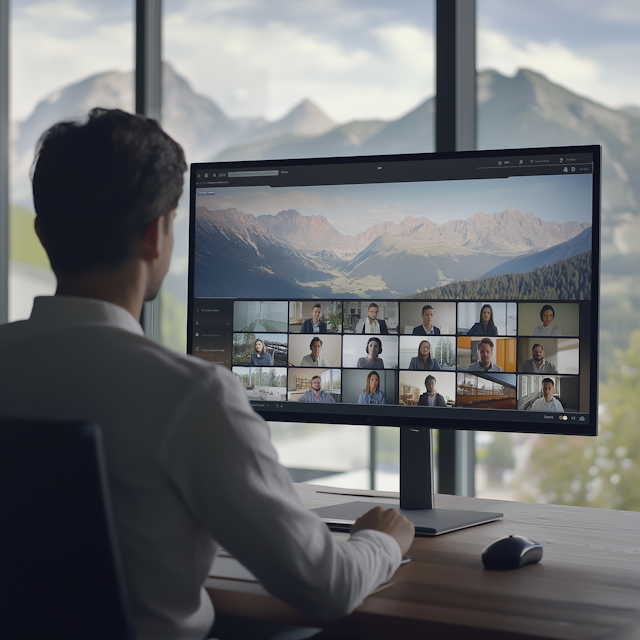 Virtual Meeting with Mountainous Backdrop