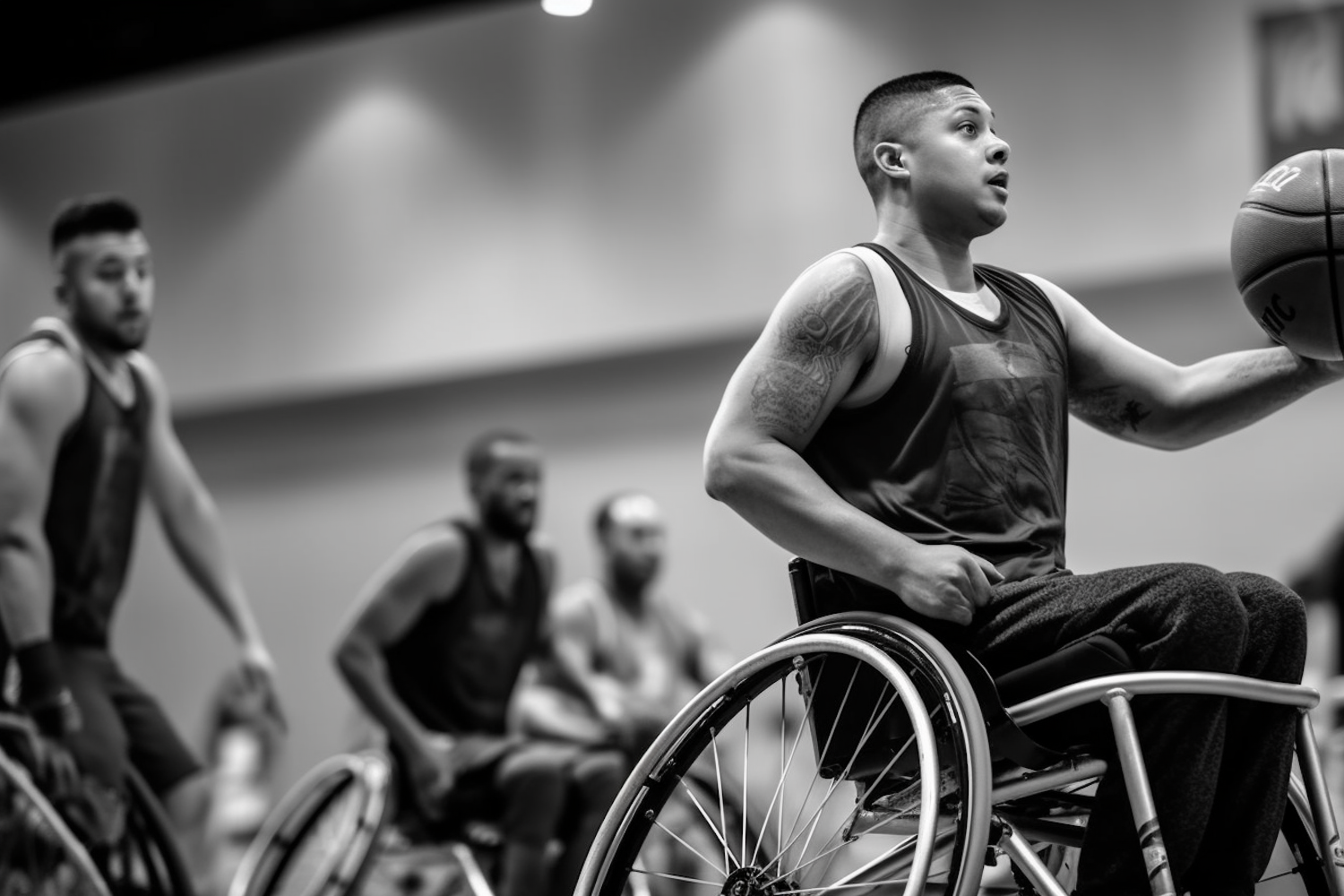 Determination in Motion: A Wheelchair Basketball Athlete's Focus