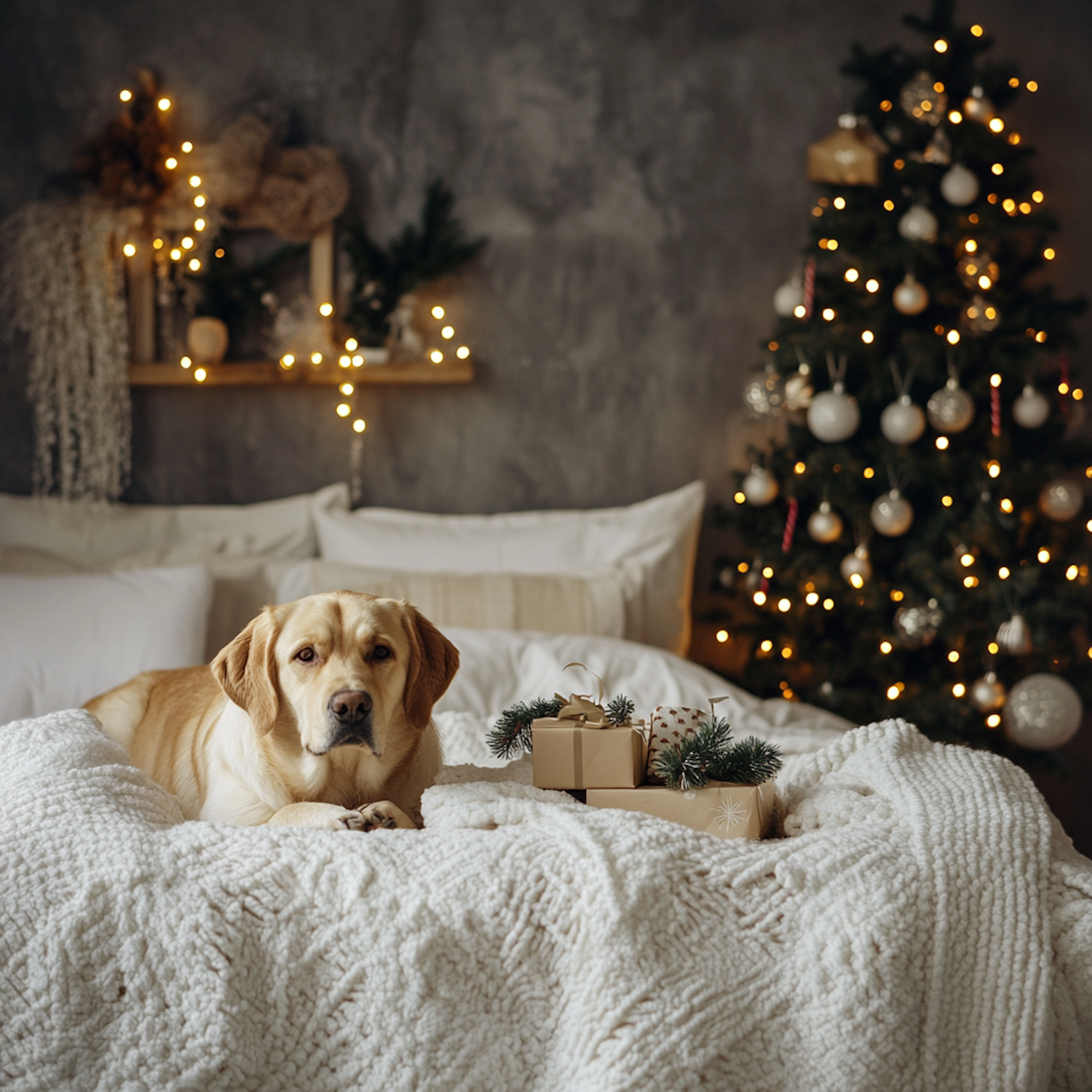 Golden Retriever Holiday Scene