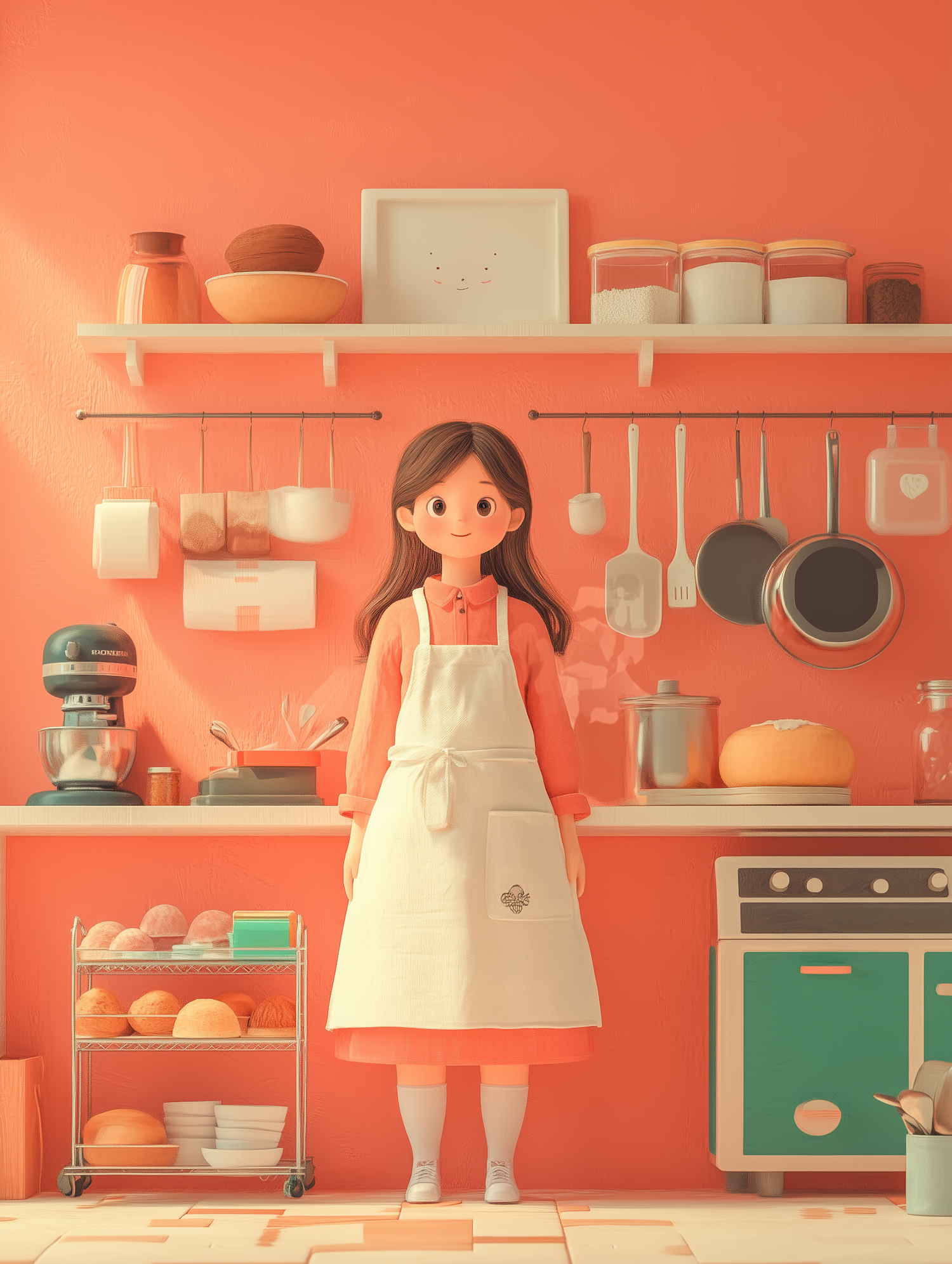 Animated Female Character in Kitchen