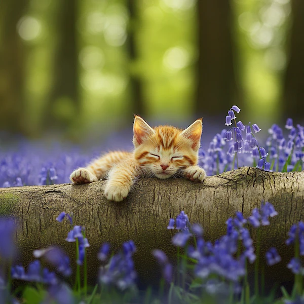 Sleeping Kitten in Flower Field