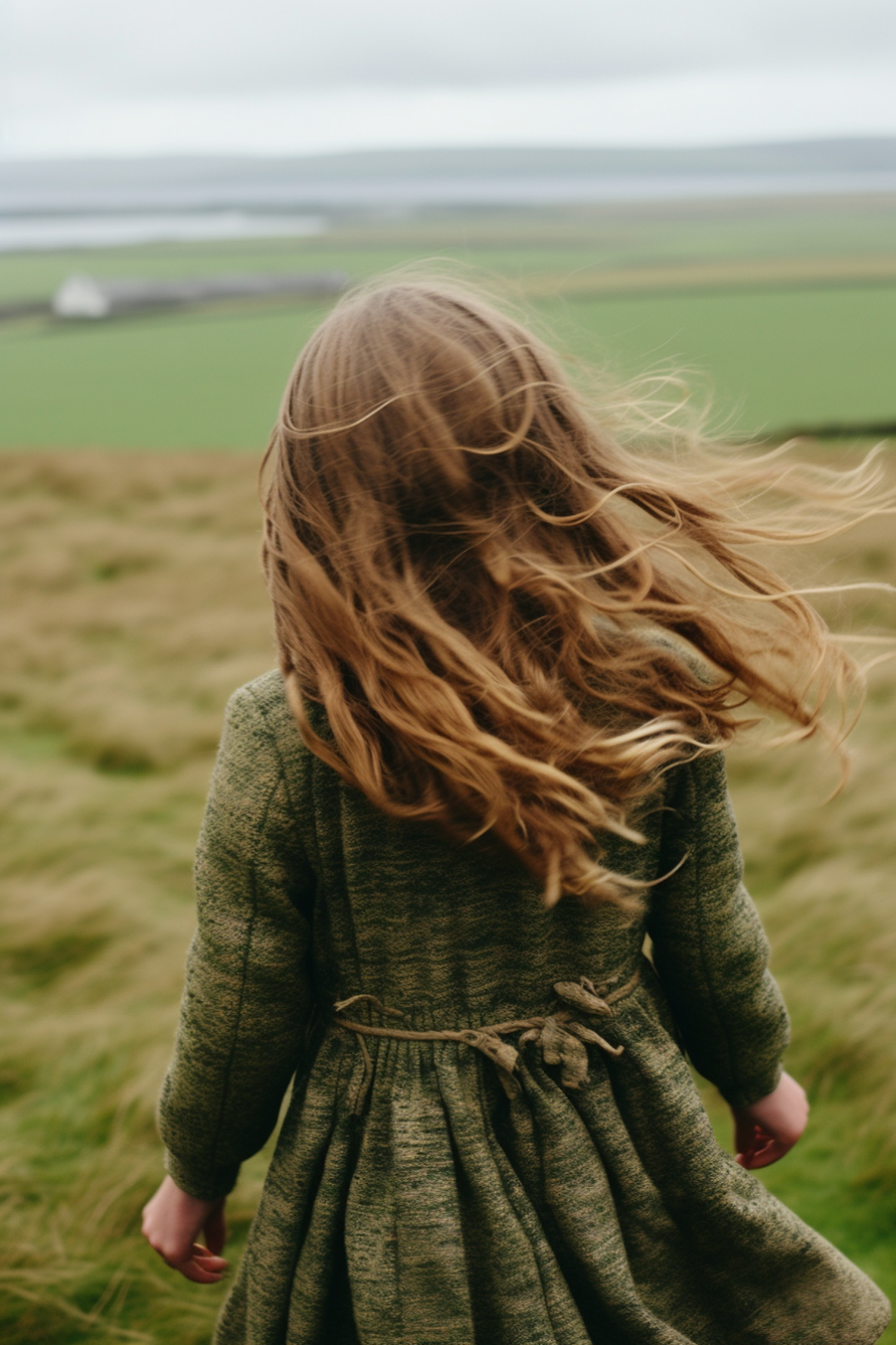 Wind-Tossed Wavy Blonde Hair in Earthy Green