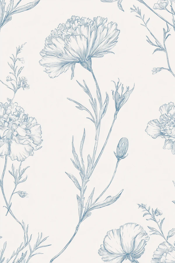 Blue Floral Line Art