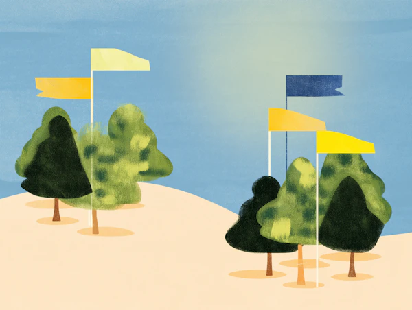 Serene Flags with Trees Illustration