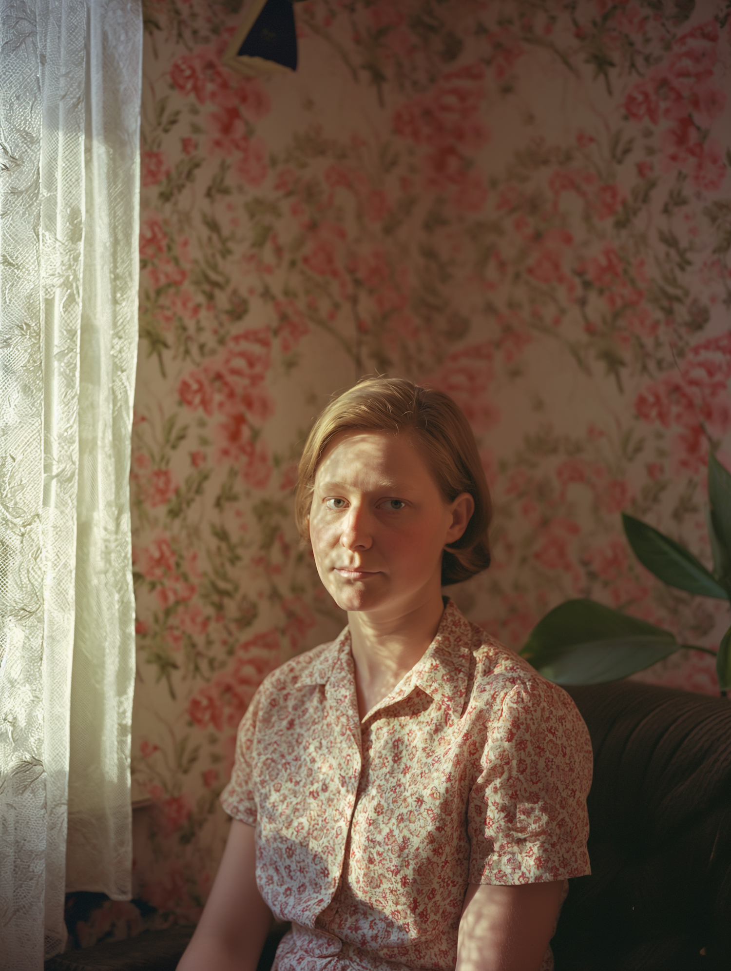 Contemplative Woman with Floral Harmony