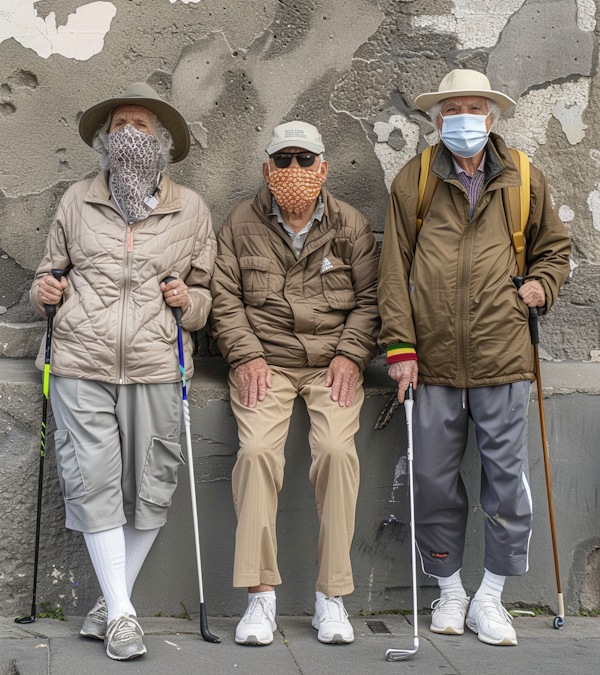 Elderly Friends Seated with Masks