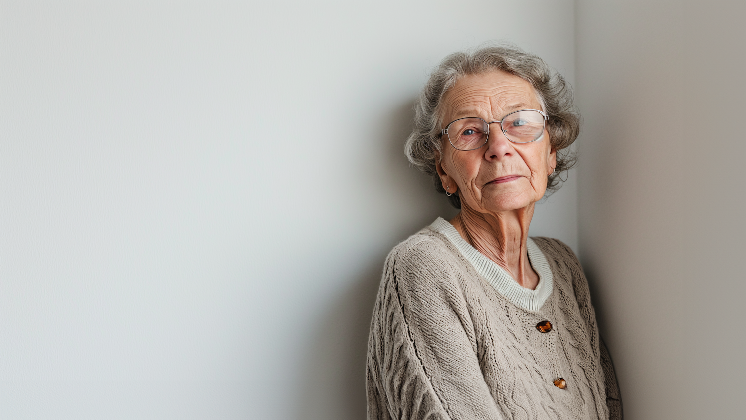 Contemplative Elderly Woman with Classic Fashion