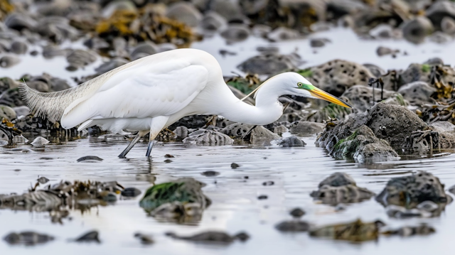 White Egret in Shallow Water