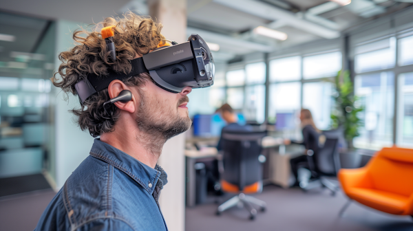 Man Using Virtual Reality in Modern Office