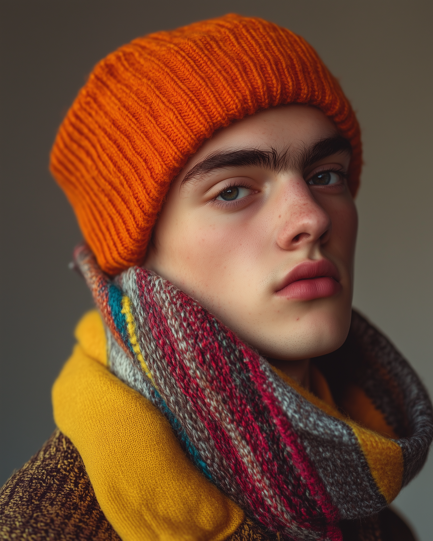 Close-up of Person with Knit Hat and Scarf