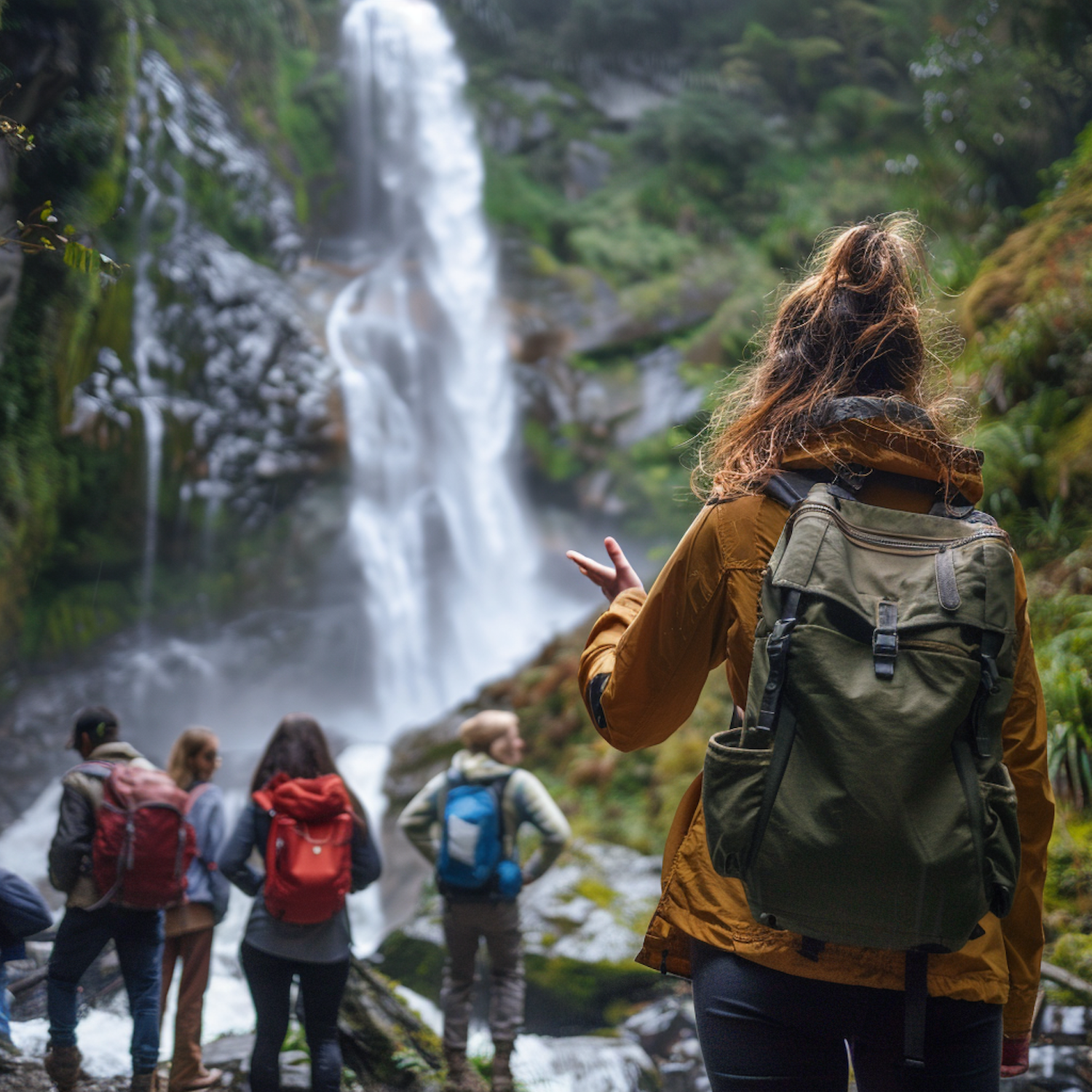 Group Admiring Waterfall