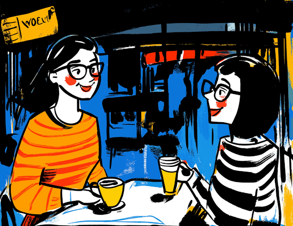 Cheerful Conversation at a Café