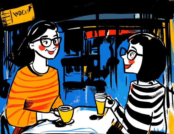 Cheerful Conversation at a Café
