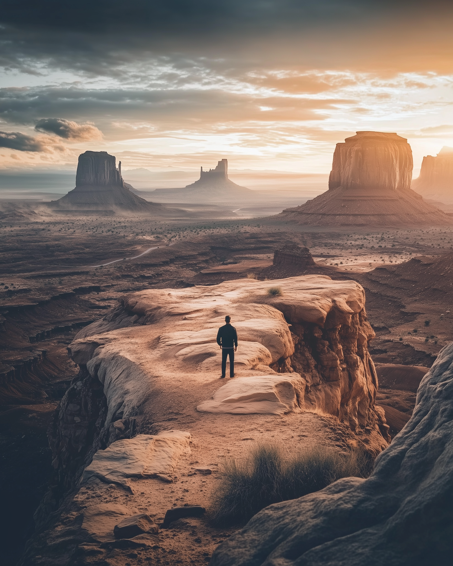 Solitary Figure in Desert Landscape