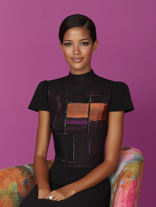 Woman in Geometric Patterned Top